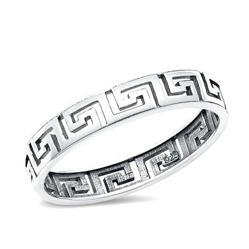 Sac Silver Vintage Cute Greek Key Polished Ring New .925 Sterling Silver Band Sizes 4-10