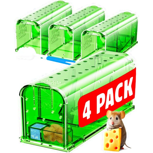 Motel Mouse Humane Mouse Traps No Kill Live Catch and Release 4 Pack - Reusable, Easy to Use & Clean, No Touch Release, Sensitive Includes Cleaning Brush, Instruction Manual & Video - Mousetrap Indoor