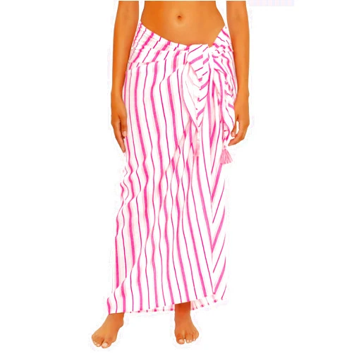 Becca by Rebecca Virtue Women's Standard Boost Woven Sarong, Adjustable, Tie Front Waist, Beach Cover Ups, Pink Flambe