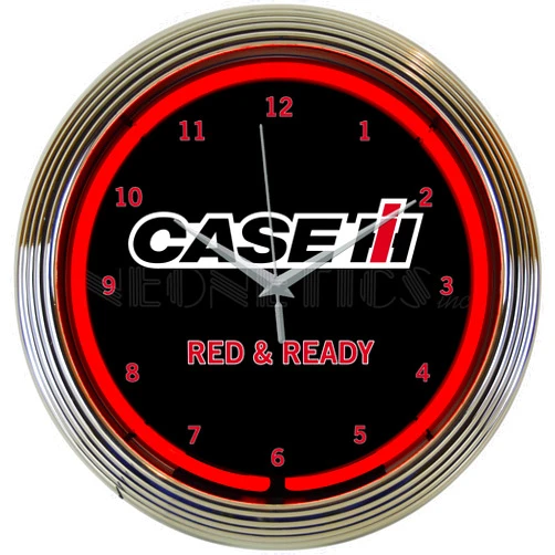 Neonetics Case IH International Harvester Red and Ready Neon Clock 15 Inch Diameter with Chrome Rim and Red Neon – 8CASEC