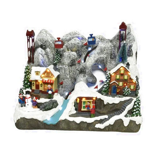 Selezione varzi Christmas music box Snowy Village with cable car skiers and skaters Tree Santa Claus 40 cm - Selection Stationery Varzi dal 1956