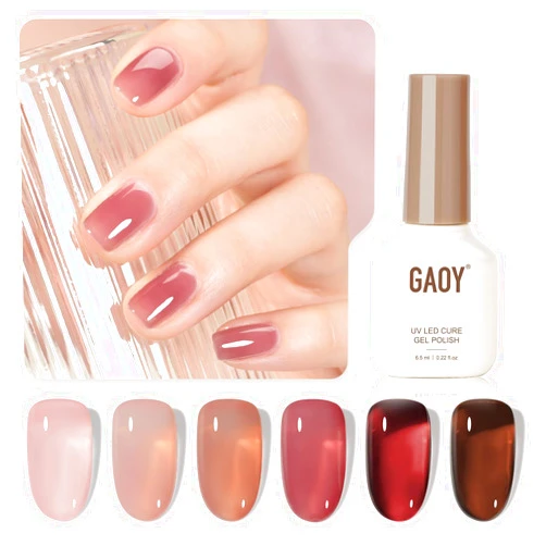 GAOY Rose Garden Jelly Gel Nail Polish of 6 Transparent Nude Red Pink Brown Colors Sheer Gel Polish Kit for Salon Gel Manicure and Nail Art DIY at Home
