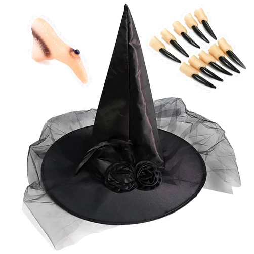 Cleacloud 12Pcs Witch Hat Kits for Women Black Halloween Party Masquerade Cosplay Costume Accessory Adult