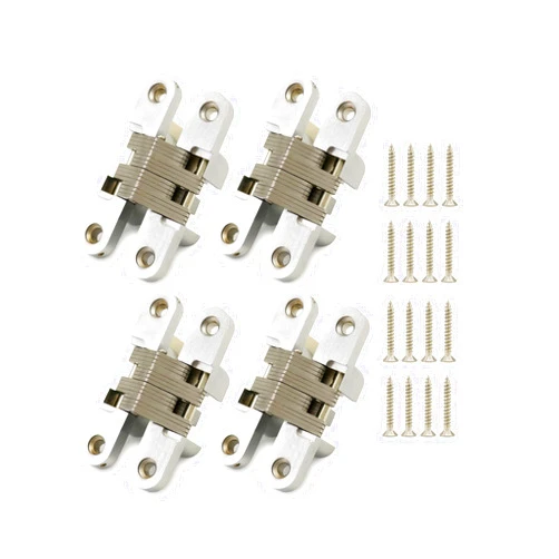 QWORK Invisible Hinge, Stainless Steel Hidden Door Hinges, 4 Pack Mortise Mount Concealed Cross Hinges Invisible Ideal for Wood and Metal Applications
