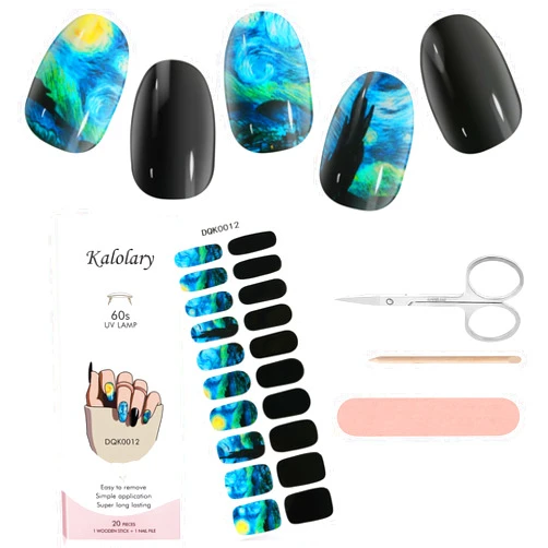 Kalolary Semi Cured Gel Nail Stickers, Starry Night Sky Full Wrap Nail Gel Polish Strips, Brighter Adhesive Real Gel Nail Polish Stickers for Birthday Gift（UV/LED Lamp Required）