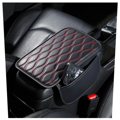 Wedfish Car Center Console Cover with Extend Pockets for Car Organizers and Storage,Leather Arm Rest Cover for Car Provide Protection,Universal Car Armrest Cover Car Accessories Interior (Black/Red Line)