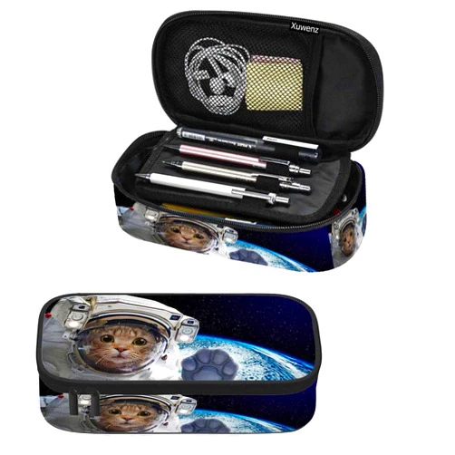 Xuwenz Cat Astronaut Pencil Case Cute Animal Universe Sky Land Space Earth Pencil Bag Pen Markers Pouch Holder Organizer for Boy Girl School Students