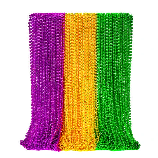 EOBOH 24PCS Mardi Gras Accessories, Mardi Gras Green Purple Gold Metallic Beads Necklaces Accessories Bulk, Mardi Gras Beads Necklace Costumes Women Men Kids for Parade Throws Party Decor Favor Supplies