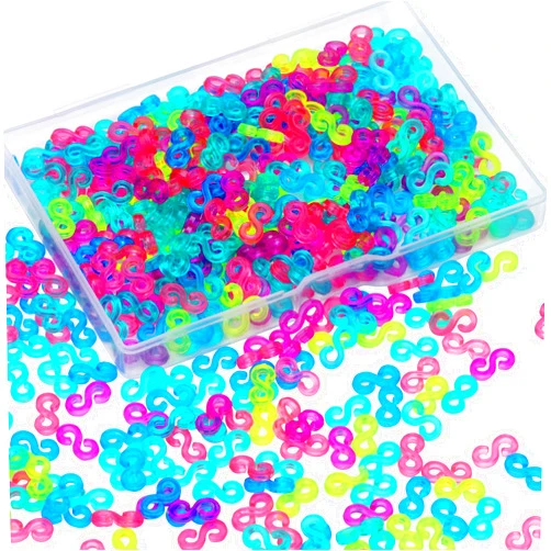 Boao 500 Pieces S Clips Rubber Band Clips Plastic Connectors Refills Kit Loom Clip for Rubber Bracelets(Colorful)