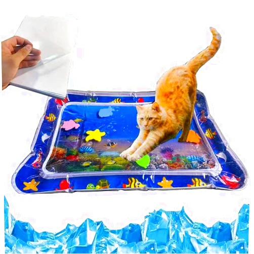 HZYICH Upgraded Thickened Cat and Dog Water Play Mat with PVC Scratch protrctor Last for at Least 59'59 mins for Playful cat, (Square, Medium)