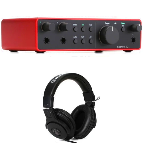 GearNuts Focusrite Scarlett 2i2 4th Gen USB Audio Interface and ATH-M30x Closed-back Monitoring Headphones