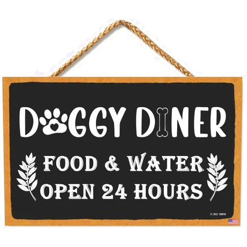 SEIFUD Country Style Wall Decor Funny Dog Puppy Food Wooden Signs Rustic Hanging Wall Plaque Dog Food Sign 11'' X 6'' Home Decor Dog Lovers Present (CA7US-012)
