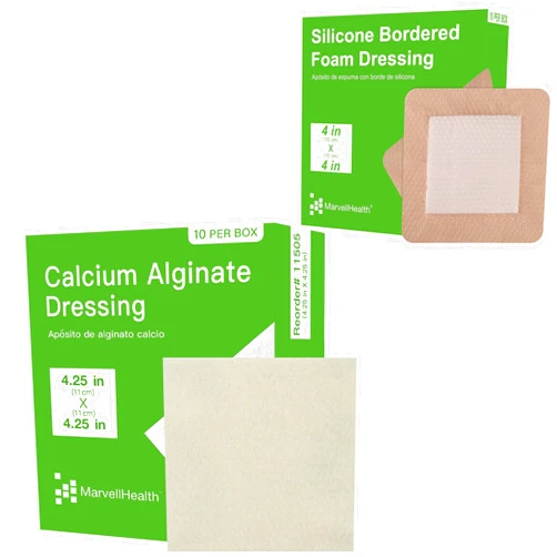 MarvellHealth Calcium Alginate Dressing & Silicone Bordered Foam Dressing, Soft & Conformable