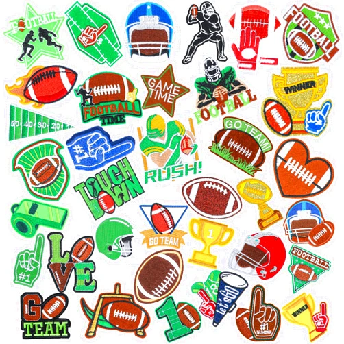 AUGSUN 36pcs Football Theme Iron On Patches Embroidered Sew On Applique Repair Patch DIY Crafts for Clothing Jacket Jeans Pants Dress Backpack Hat Decorations