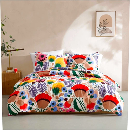 Marimekko - Duvet Cover Queen Size, Naturally Soft & Smooth Cotton Percale Bedding with a Lightweight Feel - 3 Piece Bed Set with Matching Pillowcases (Ojakellukka)