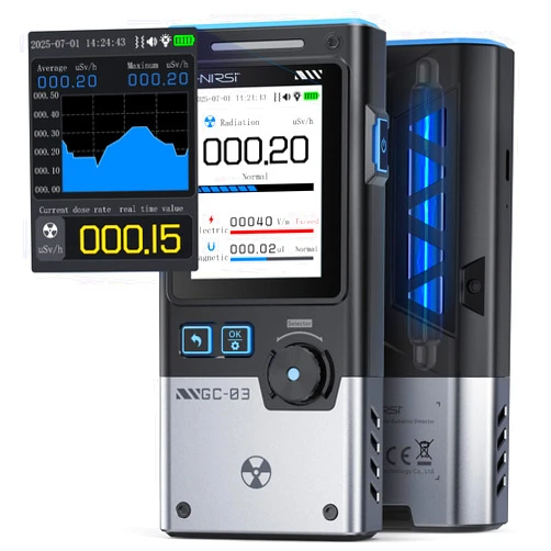 FNIRSI GC-03 Geiger Counter Electromagnetic Detector, 3IN1 Nuclear Radiation Detector EMF Meter, Not Support RF Detection, Handheld Rechargeable Radiation Dosimeter, Beta Gamma X-ray Radiation Monitor