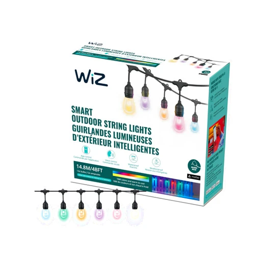 WiZ Connected 48FT Color Changing Outdoor String Lights - Water and Weatherproof - Adapter Included - Control with Wiz Connected App - Works with Voice Control