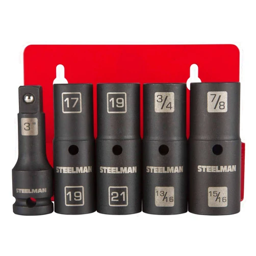 Steelman 5-Piece 6-Point Thin-Wall Impact Flip Socket Set, 1/2-inch Drive 3-inch Extension Bar, 17mm x 19mm and 19mm x 21mm Metric Sockets, 3/4