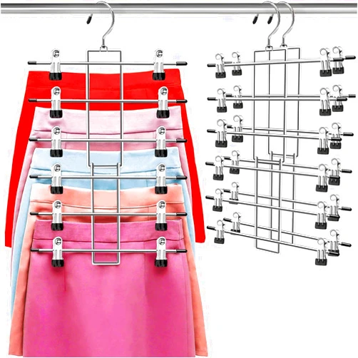 Lumigens Hangers,Pants Hangers,Space Saving Hanging Closet Organizer - 6 Tiers Skirt Hangers with 360° Swivel Hook,Hangers Space Saving with Clips,Closet Organizers and Storage -Clothes Hangers- 2 Pack