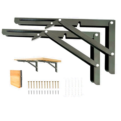 Medach Folding Shelf Brackets, 16 Inch 2 Pcs Heavy Duty Shelf Brackets, Collapsible Shelf Brackets for Foldable Shelf, Bench Table, Wall Mounted Folding Table Brackets Space-Saving