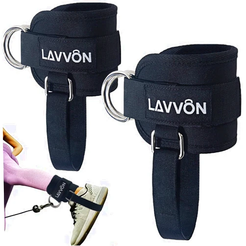 LAVVON Ankle Straps for Cable Machines Kickbacks - Adjustable Comfort Ankle Cable Attachments for Gym Ankle Cuff Cable Machine Glute Kickback Straps - Leg Extensions, Curls & Ankle Cuffs Women