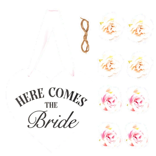 Haooryx Here Comes The Bride Wooden Sign - Double-sided Heart Shaped Wedding Sign Ring Bearer Sign Rustic Wedding Ceremony Decorations Wood Hanging Sign with Simulation Flower, 2 Types of Ropes