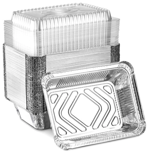MontoPack Disposable Takeout Pans with Clear Lids | 2lb Capacity Aluminum Foil Food Containers with Strong Seal for Freshness & Spill Resistance | Eco-Friendly & Recyclable | 50-Pack 8x5.5” Drip Pans