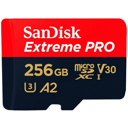 SanDisk 256GB Extreme PRO® microSD™ UHS-I Card with Adapter C10, U3, V30, A2, 200MB/s Read 140MB/s Write SDSQXCD-256G-GN6MA