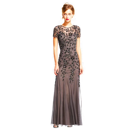 Adrianna Papell Women's Floral Beaded Godet Gown