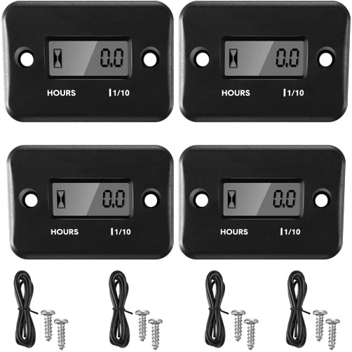Frienda 4 Pieces Hour Meters for Small Engines Inductive Digital Engine Meter Automatically Shutdown Tachometers Small Hour Tachometers for Motorcycle Lawn Mower Generator Chainsaws (Black)