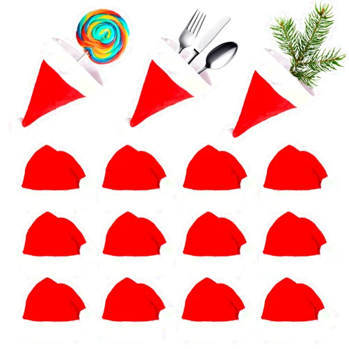 LUTER 15Pcs Mini Santa Hats Tiny Christmas Hats Table Decoration for Cup Bottles Covers, Silverware Holders, Candy Socks