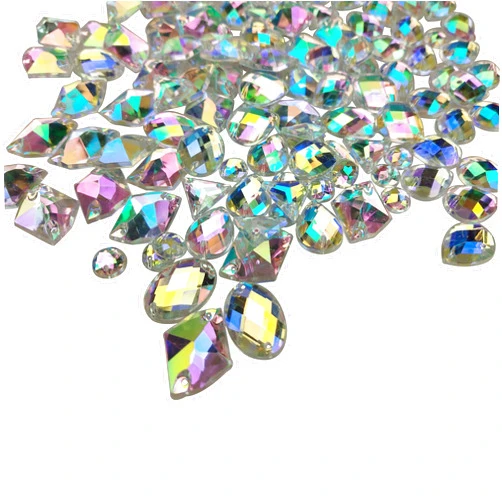 PARAOR 200PCS Crystal Gems AB Acrylic Flatback Sew On Diamante Rhinestones with Mixed Shapes for DIY Crafts Handicrafts Clothes Bag Shoes Decorations