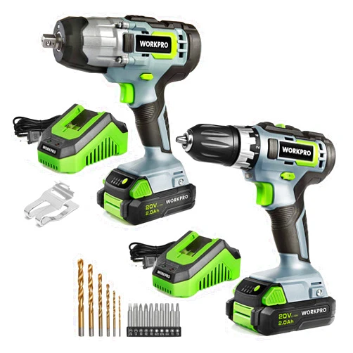 WORKPRO 20V Cordless Impact Wrench, 1/2-inch, 320 Ft Pounds Max Torque with 20V Cordless Drill/Driver Kit, 3/8”, 18+2 Torque Setting