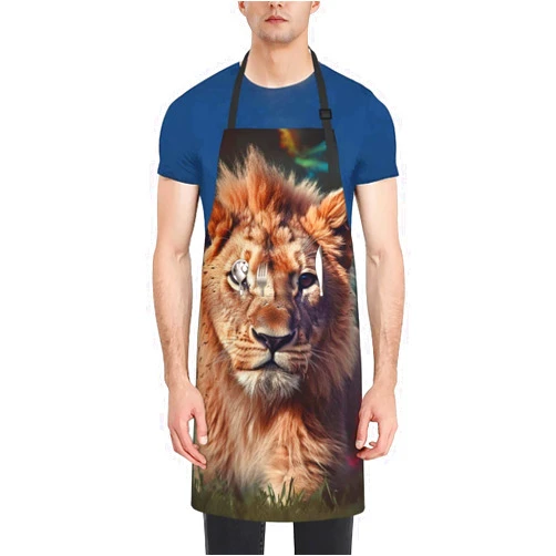 GTKSYNVE Adjustable Bib Apron, Art Lion Apron for Women Men Waterproof Kitchen Apron with 2 Pockets Cooking Chef Apron Funny BBQ Aprons for Dishwashing Waitress