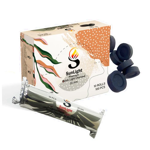 Sunlight Charcoal Sunlight PREMIUM Charcoal Tablets for Incense - Instant Light - 100 Charcoal Discs - 33mm - Resin Burner Rolls – Pack of 100 Coal Briquettes – Charcoal Burner - Instant Fire Coal - PREMIUM TIER
