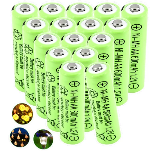 Yibatopow 16 Packs 1.2v AA 600mAh Ni-MH Rechargeable Batteries Solar Powered Double aa Battery for Outdoor Solar Lights, Toys, Cameras, Reusable Batteries, Long Lasting Power Solutions