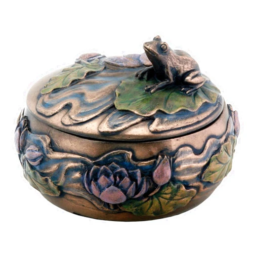 SUMMIT COLLECTION Frog Sitting on Lily Decoration Art Nouveau Design Jewelry Box