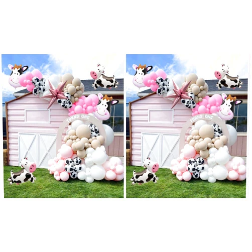 Kozee Pink Cow Balloon Garland Kit Cow Print and Pastel Pink White Tan Cowgirl Balloons for Girl my first rodeo birthday party decorations holy cow im one supplies (Pack of 2)