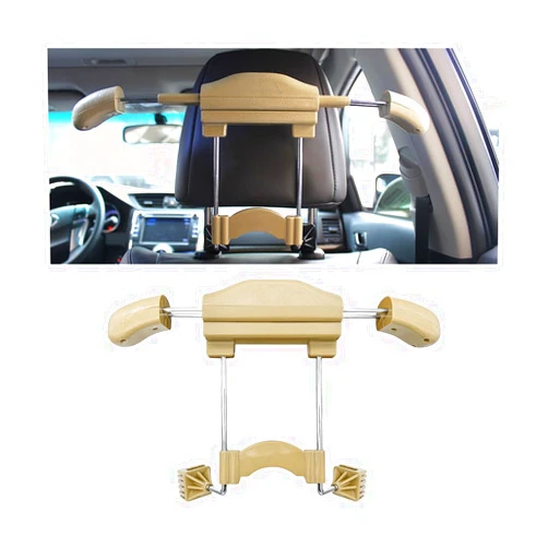 Bittwee Car Coat Hanger, Multifunctional Retractable Automotive Headrest Back Seat Coat Hanger Hook Organizer Holder for Clothes Coat Suit Jacket Shirts, Universal for SUV, Truck, RV（Beige）
