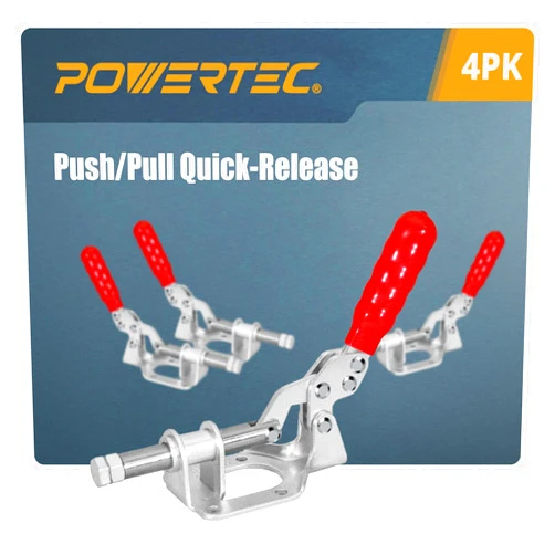POWERTEC 4PK Toggle Clamp, 300lbs Holding Capacity, 302F Quick Release Push Pull Clamp for Woodworking Jigs and Fixtures, Pocket Hole Jigs, Welding, CNC (20304-P4)