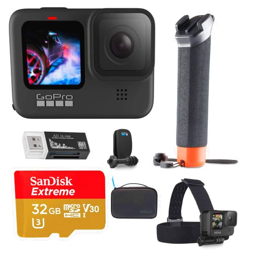 GoPro HERO9 Black, Sports and Action Camera Bundle with Adventure Kit, 32GB microSD Card, Card Reader