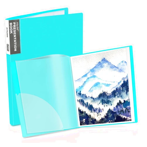 Dunwell 11x14 Art Portfolio Folder (Aqua), Presentation Binder with 24 Pockets, Large 11 x 14 Portfolio Binder, Acid-Free Poly Cover and Sleeves