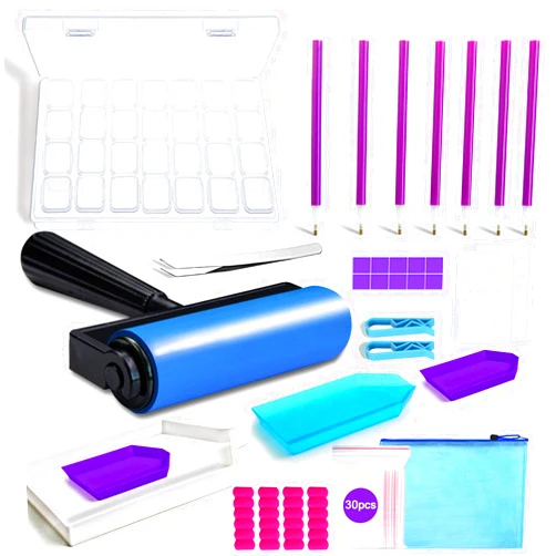 inifus 70 pcs 5D DIY Diamond Painting Accessories,Diamond Painting Tools with Diamond Embroidery Box and Roller,Dimoand Art Tools for Adults