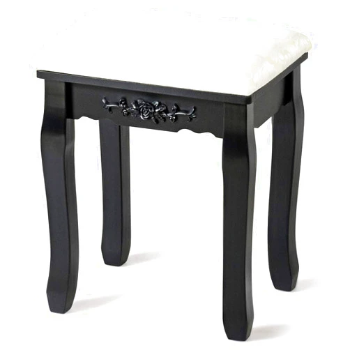 Giantex Vanity Stool Makeup Bench, Upholstered Dressing Stool with Pinewood Legs and Padded Cushion, Modern Bathroom Bedroom Vanity Bench Piano Seat for Girls Women, Black