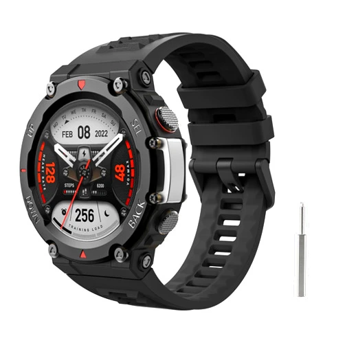 MoKo Watch Strap Compatible with Amazfit T-Rex 2, Women Men Watch Band Soft Silicone Replacement Wristband for T-Rex 2, Black