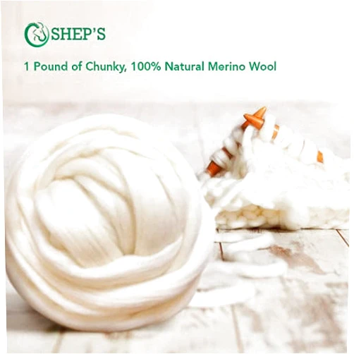 Shep's Wool Chunky Yarn 13 lb. Natural White Merino Wool Roving Fiber for Chunky Knit Blanket | Wool Roving & Soft 23 Micron Fiber for Arm Knitting | Perfect for Giant Yarn and Crafts