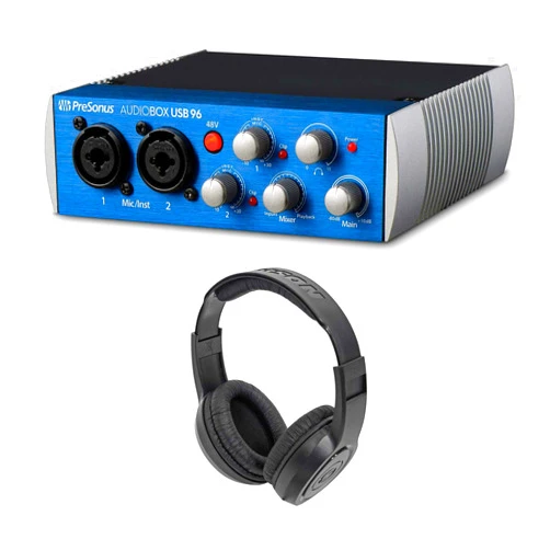 PRESONUS AUDIOBOX USB 96 2x2 Bus-powered Audio 2.0 Recording MIDI Interface Bundle with Samson SR350 Over Ear Closed Back Studio Reference Monitoring Stereo Headphones