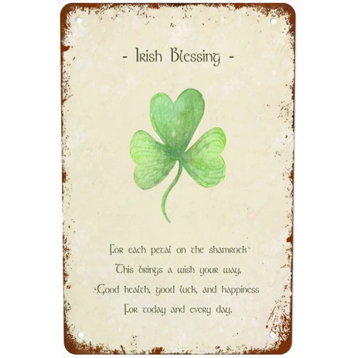 Asbwuo Irish Blessing Wall Art Ireland Gift for Each Petal on The Shamrock This Brings A Wish Your Way. Wedding Toast Gift Retro Metal Tin Sign Vintage Aluminum Sign for Home Coffee Wall Decor 12 x 8 Inch
