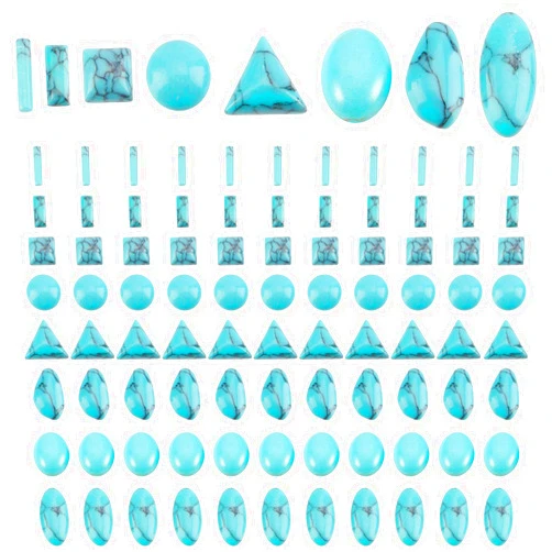 PH PandaHall 96pcs Stone Cabochons, 8 Shapes Blue Texture Gemstone Tiles Column Square Bead Half Round Synthetic Turquoise Cabochon Tile for Bracelet Necklace Earrings Cameo Jewelry Making