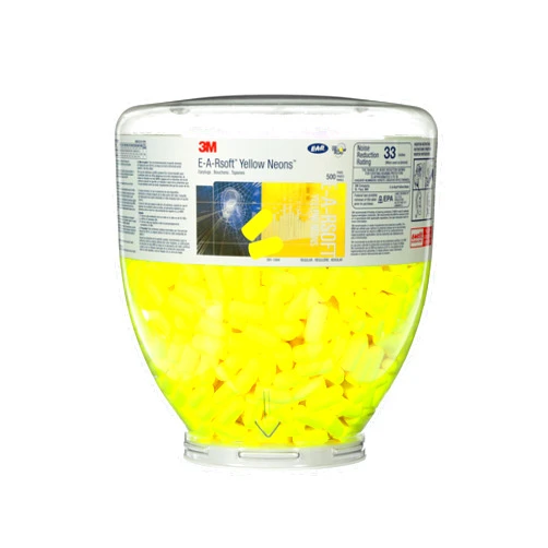 3M Ear Plugs, E-A-Rsoft Yellow Neons 391-1004, Bottle of 500 Pair of Disposable Earplugs, Regular Size, Uncorded, 33 NRR, Tapered Cylinder Shape, Slow Recovery Foam